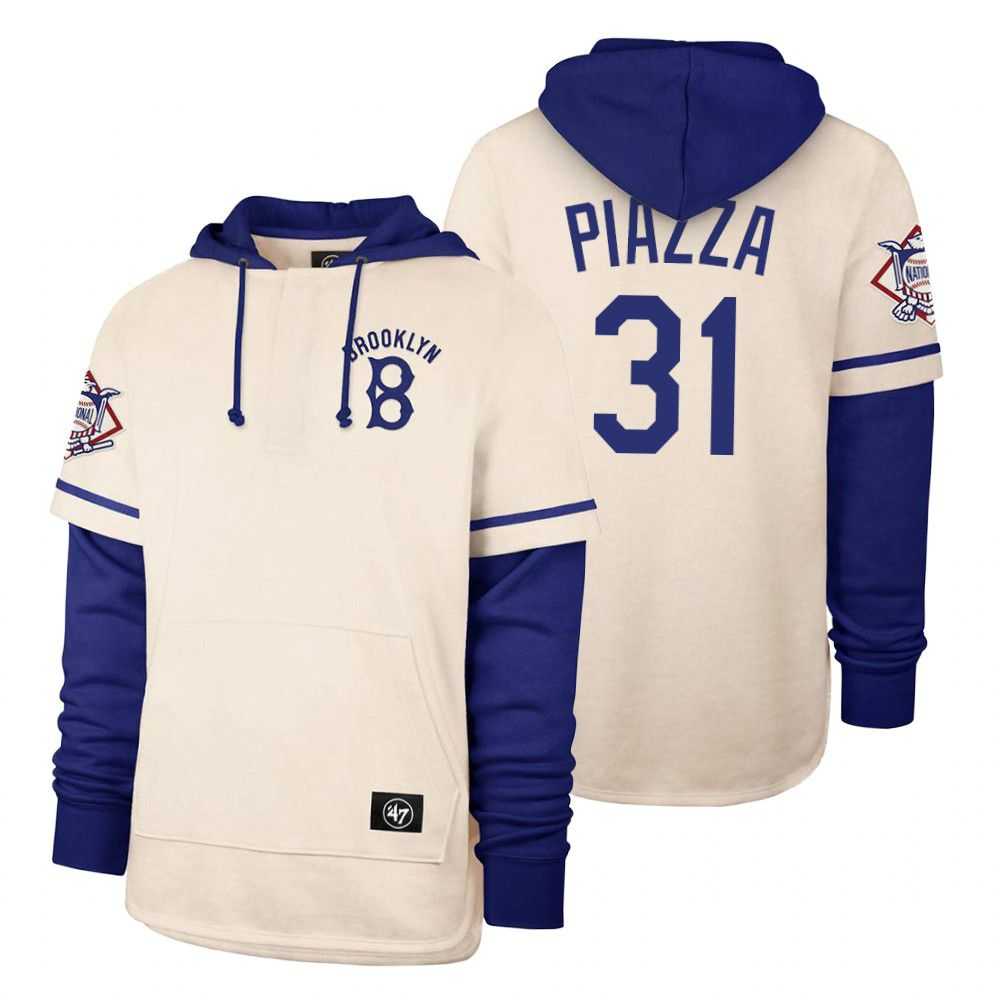 Men Los Angeles Dodgers 31 Piazza Cream 2021 Pullover Hoodie MLB Jersey
